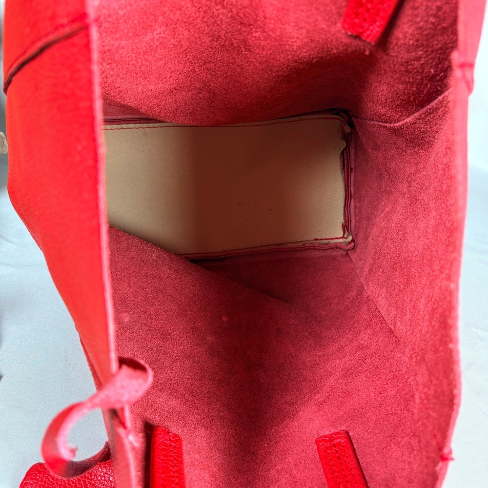 Vera Pelle Red Pebbled Leather Tote Bag Made in Italy Shopper w/  Pouch Boho - Picture 4 of 7